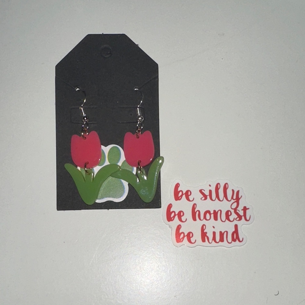 Red and Green Tulip Earrings